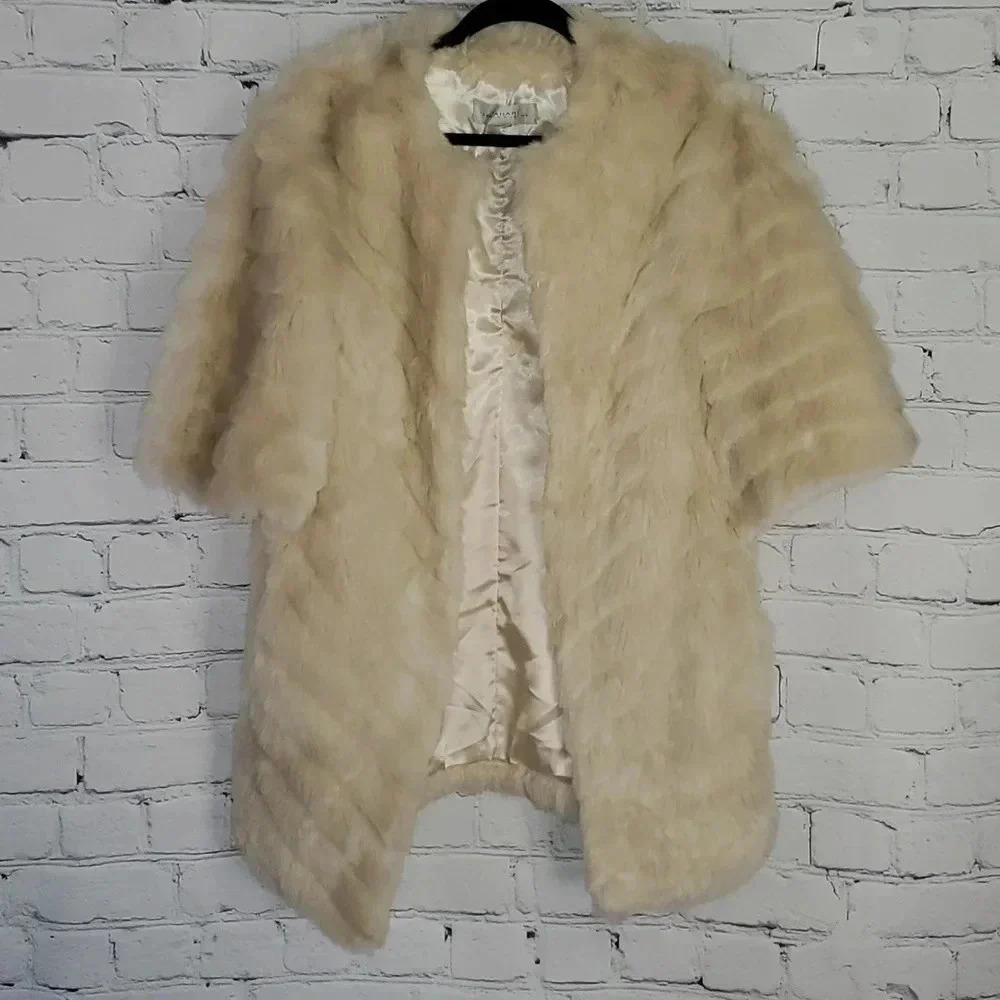 Tahari ASL Women's Faux-Fur Topper Jacket  Champagne Gold Size Small NWT - Picture 3 of 8